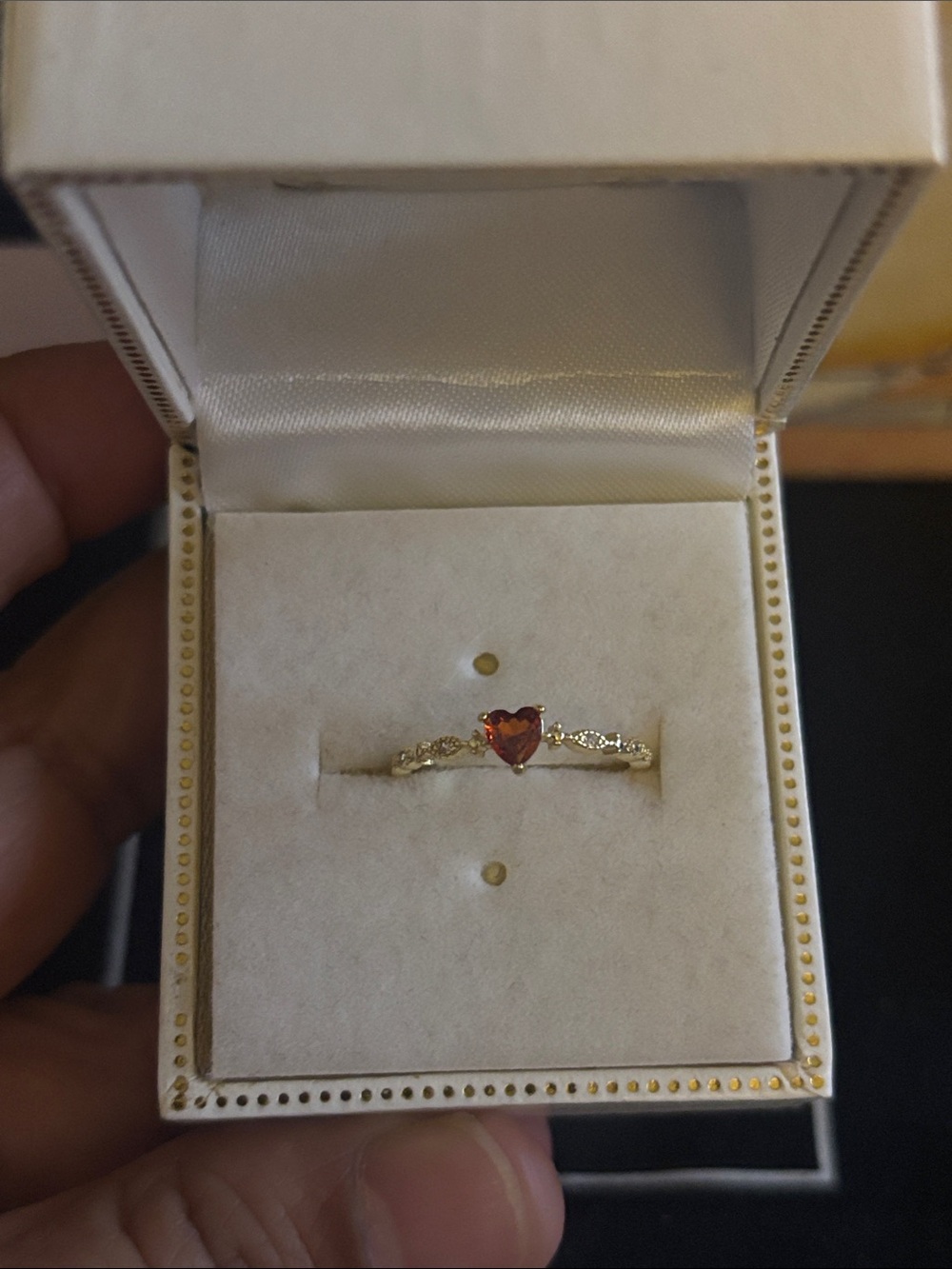 925 Gold Heart Garnet Ring with Accent Stones Size 5.5